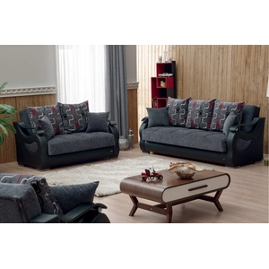 Empire Furniture, USA Arizona Fabric/Vinyl Storage Living Room Set, Smoky Grey