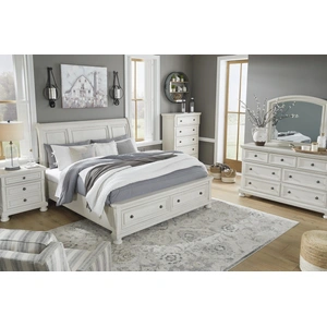 Ashley Furniture Ashley SM Robbinsdale Wood Veneer Sleigh Bedroom Set, White