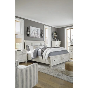Ashley Furniture Ashley SM Robbinsdale Wood Veneer Sleigh Bedroom Set, White