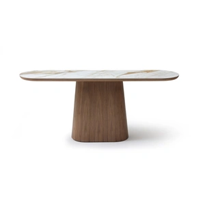 J&M Furniture Atrio Oval Ceramic Top Console Table in White