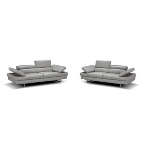 J&M Furniture Aurora Premium Leather Sofa Set, Grey