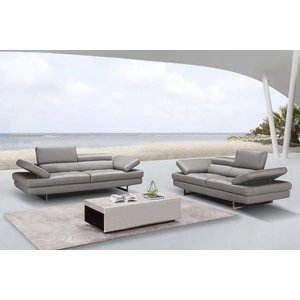 J&M Furniture Aurora Premium Leather Sofa Set, Grey