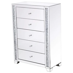 Cnc Industrial SM 5 Drawer Mirrored Chest w/LED Lighting, Silver