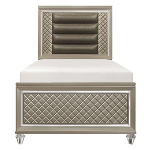 Homelegance Loudon Leatherette/Mirrored/Wood Platform Bed with LED Lighting, Champagne