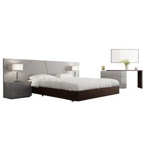 SoleModern Tonnara Bedroom Set, Light Grey Lacquer/Espresso Oak
