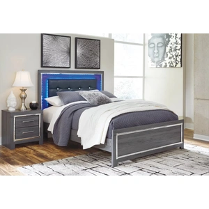 Ashley Furniture Lodanna Faux Leather/Wood Panel Bed w/LED Lighting, Gray