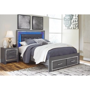 Ashley Furniture Lodanna Faux Leather/Wood Panel Storage Bed w/LED Lighting, Gray