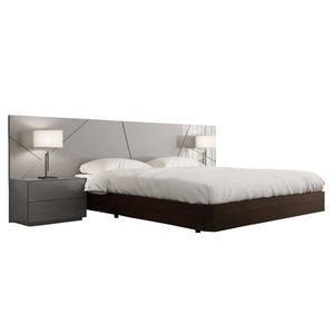 SoleModern Tonnara Modern Bed, Light Grey Lacquer/Espresso Oak