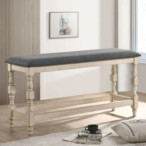 Furniture of America Plymouth Fabric/Wood Counter Height Dining Bench, Set of 2, Dark Gray/Ivory