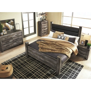 Ashley Furniture Wynnlow Wood/Faux Leather Poster Bedroom Set, Grey