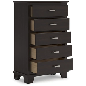Ashley Furniture Covetown Wood Chest w/5 Drawers, Dark Brown
