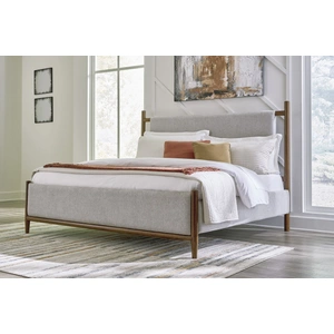 Ashley Furniture Lyncott Fabric/Wood Upholstered Panel Bed, Grey/Brown