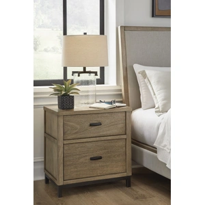 Ashley Furniture Tomtyn Wood 2-Drawer Nightstand w/USB Charger & Power Supply in Light Brown