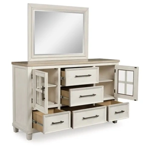 Ashley Furniture SM Shaybrock Wood Dresser w/5 Drawers & 2 Doors, Antique White/Brown