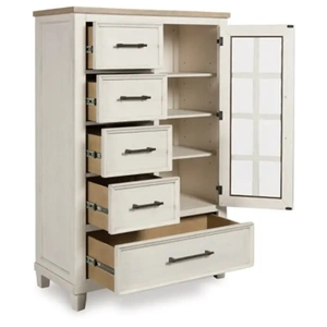 Ashley Furniture SM Shaybrock Wood Chest w/5 Drawers & Door, Antique White/Brown