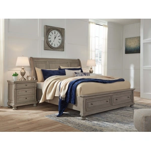 Ashley Furniture Ashley SM Lettner Wood Storage Sleigh Bed, Burnished Light Gray