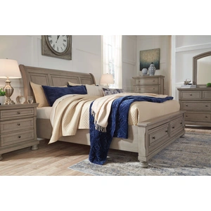 Ashley Furniture Ashley SM Lettner Wood Storage Sleigh Bed, Burnished Light Gray