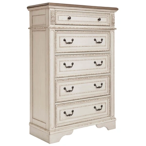 Ashley Furniture SM Realyn Wood 5-Drawer Chest, White/Brown