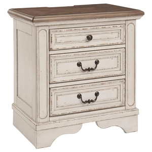 Ashley Furniture SM Realyn Wood 3-Drawer Nightstand w/USB, White/Brown