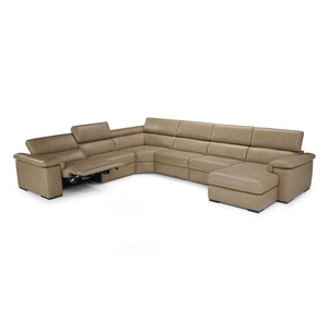 Natuzzi Editions Solare Fabric/Leather L-Shape Sectional Sofa w/Recliner & Chaise