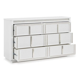 Ashley Furniture Chalanna Wood 6-Drawer Double Dresser w/LED Light, White