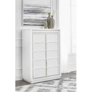 Ashley Furniture Chalanna Wood 5-Drawer Chest w/LED Light, White