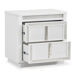 Ashley Furniture Chalanna Wood 2-Drawer Nightstand w/LED Light & USB Charger, White