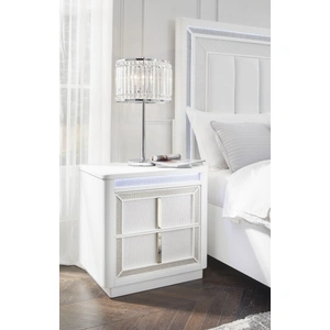 Ashley Furniture Chalanna Wood 2-Drawer Nightstand w/LED Light & USB Charger, White