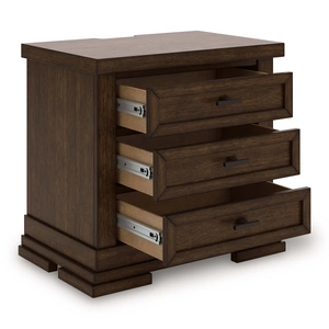 Ashley Furniture Taffenbrook Wood 3-Drawer Nightstand w/USB Charger & Power Supply, Medium Brown