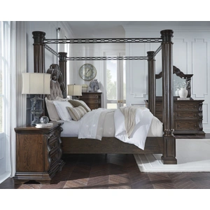 Ashley Furniture Ashley SM Maylee Polyester Fabric Upholstered Canopy Bedroom Set, Dark Brown