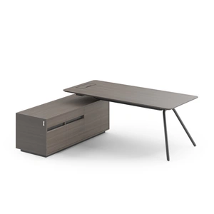 NARBUTAS Arqus Veneer L-Shape Executive Desk with Fixed Pedestal