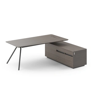 NARBUTAS Arqus Veneer L-Shape Executive Desk with Tapering Desktop & Fixed Pedestal