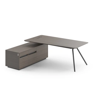 NARBUTAS Arqus Veneer L-Shape Executive Desk with Tapering Desktop & Fixed Pedestal