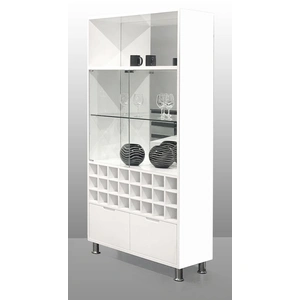Sharelle Furnishings Basel 2-Door 2-Drawer Lacquer Bar Wall w/Wine Bottle Holders & LED Light, White Lacquer