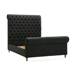Manhattan Comfort Empire Fabric Tufted Sleigh Full Size Bed, Charcoal/Natural