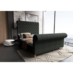 Manhattan Comfort Empire Fabric Tufted Sleigh Full Size Bed, Charcoal/Natural