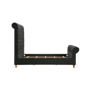 Manhattan Comfort Empire Fabric Tufted Sleigh Full Size Bed, Charcoal/Natural