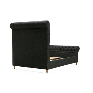 Manhattan Comfort Empire Fabric Tufted Sleigh Full Size Bed, Charcoal/Natural