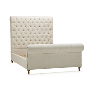 Manhattan Comfort Empire Fabric Tufted Sleigh Full Size Bed, Cream/Natural