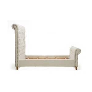Manhattan Comfort Empire Fabric Tufted Sleigh Full Size Bed, Cream/Natural