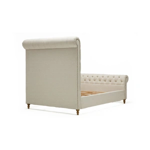 Manhattan Comfort Empire Fabric Tufted Sleigh Full Size Bed, Cream/Natural