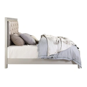 ACME Sliverfluff PU/Wood Panel Bed w/LED Light, Eastern King Size, Champagne