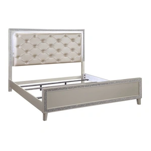 ACME Sliverfluff PU/Wood Panel Bed w/LED Light, Eastern King Size, Champagne