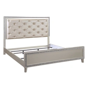 ACME Sliverfluff PU/Wood Panel Bed w/LED Light, Eastern King Size, Champagne