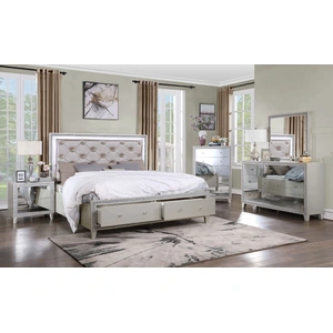 ACME Sliverfluff PU/Wood Storage Panel Bedroom Set w/LED Light, Champagne
