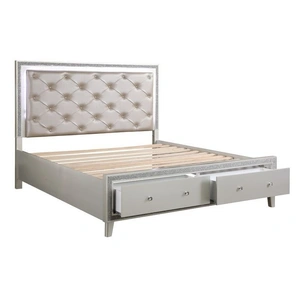 ACME Sliverfluff PU/Wood Storage Panel Bedroom Set w/LED Light, Champagne