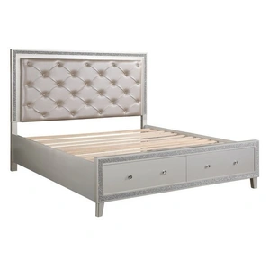 ACME Sliverfluff PU/Wood Storage Panel Bedroom Set w/LED Light, Champagne