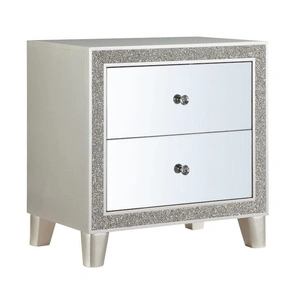 ACME Sliverfluff Mirror/Wood Nightstand w/2 Drawers, Champagne