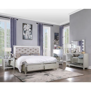 ACME Sliverfluff PU/Wood Storage Panel Bedroom Set w/LED Light, Champagne
