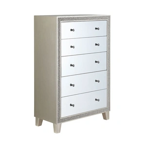 ACME Sliverfluff Mirror/Wood Chest w/5 Drawers, Champagne
